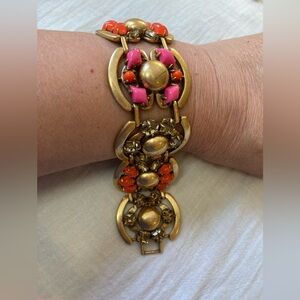 Stella & Dot Pink Orange Chunky Panel‎ Link Bracelet Statement